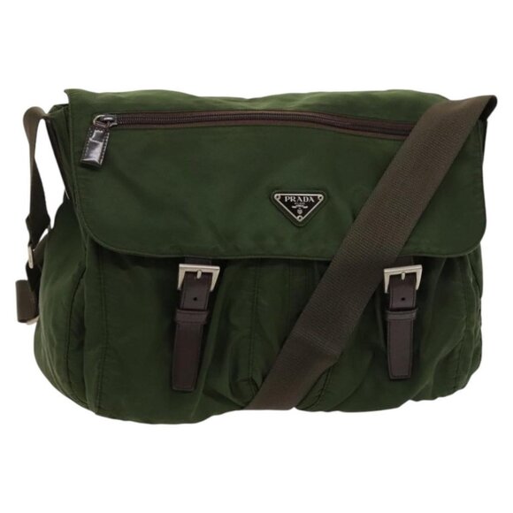 PRADA Shoulder Bag Nylon Green Silver Auth kk455